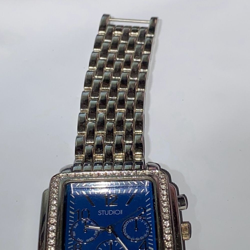 Studio Time Women's Silver Tone Rhinestone Bezel Chronograph Quartz Watch OS - Picture 2 of 10
